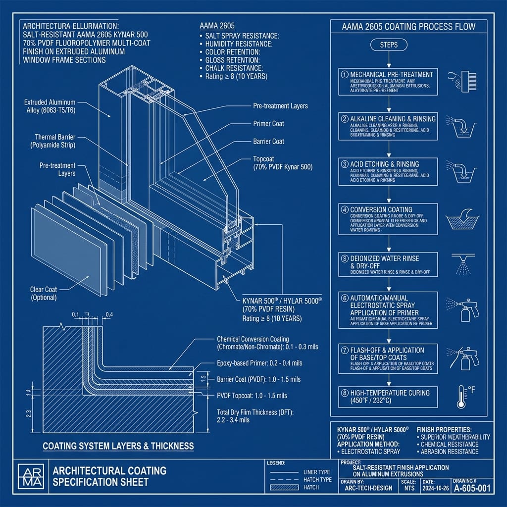 AAMA 2605 Kynar 500 70% PVDF Salt-Spray Finish Blueprint Schematic | Six Senses Builders
